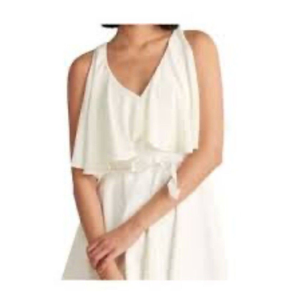 Jay Godfrey White Sleeveless V-neck Cold‎ shoulder Dress Velvet Waist Tie Size 0